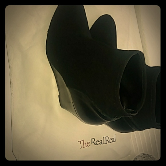 Stuart Weitzman Shoes - STUART WEITZMAN Black Microfiber Wedge Booties